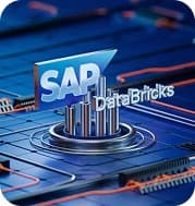 Ilustração de SAP e Databricks sobre uma base tecnológica azul