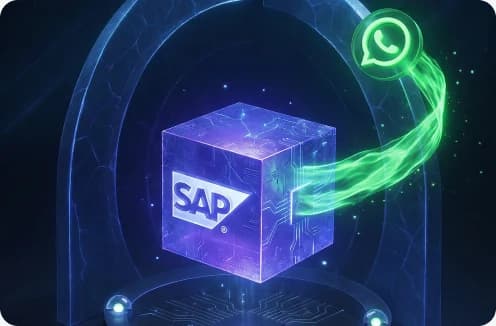 Cubo SAP conectado ao ícone do WhatsApp por um feixe de luz verde