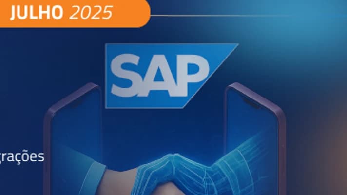 Aperto de mãos digital sob o logotipo SAP, ilustrando integrações