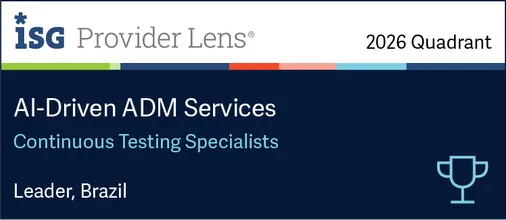 Selo ISG Provider Lens 2026 Quadrant: Leader, Brazil, em Continuous Testing Specialists